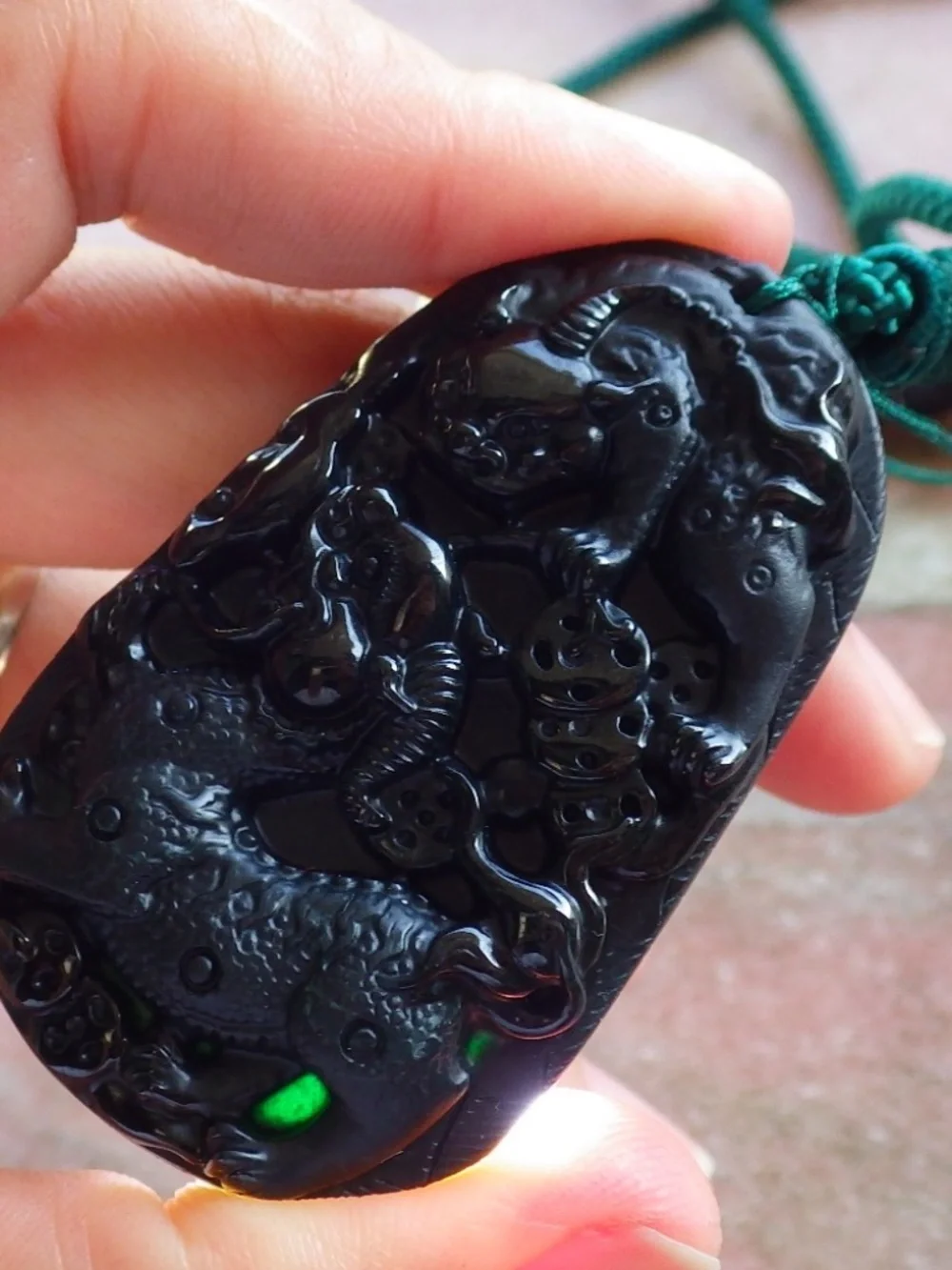 Certified Dark Green Black Burma A Jade Jadeite Dragon Beads Pendant Necklace